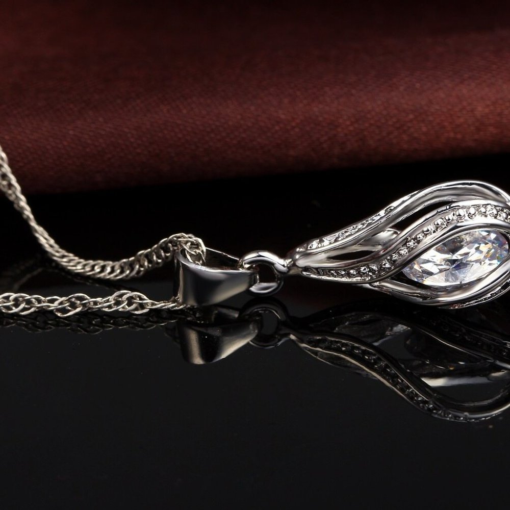 💎 Tear Drop Necklace And Earrings 925 Sterling Silver Set - Picture 3 of 7